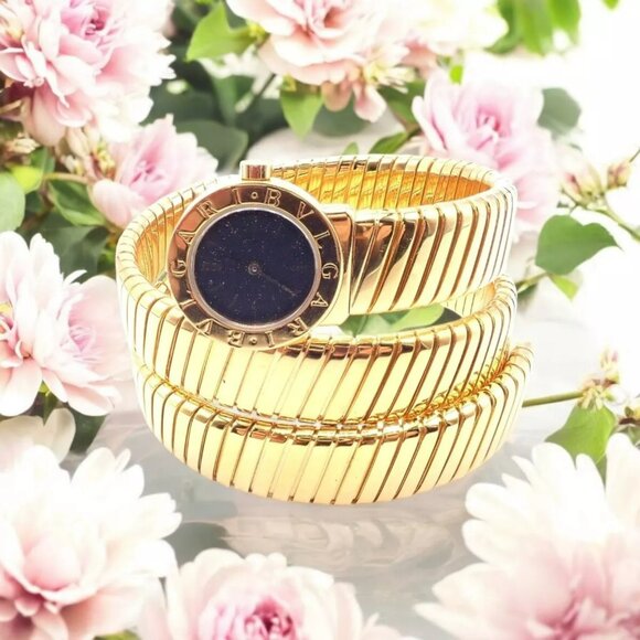 Authentic! Bulgari 18k Yellow Gold Tubogas Serpent Snake Bracelet Watch - Picture 2 of 12